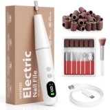 Electric Nail Drill Kit Professional – 9 Speed Cordless Electric Nail File with LED Display, Portable Nail Drill Machine for Acrylic Gel Nails, Hand Feet Trimmer Buffer Tool for Women Men Baby White