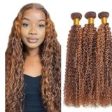 Tuheerst Curly Wave Human Hair Bundles P430 Highlight Brown Bundel Echthaar Human Hair Extensions Echthaar Tressen Double Weft Remy Hair 3 Bundle Total 300g 22 22 22 Inch