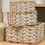 Qcold Woven Basket for Organizing, Recycled Paper Rope Storage Baskets Container Bins for Shelves Bathroom Cupboards Drawer, Handmade Boho Decorative Square Basket Organizer Set of 3