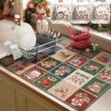 Yamaziot Christmas Dish Drying Mat, 18″x24″ Coffee Mat Vintage Christmas Stocking & Gloves, Non-Slip Kitchen Counter Mat for Coffee Bar Decor Accessories Espresso Machine Dish Rack Mat