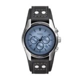 Fossil Orologio Coachman da uomo, movimento cronografo al quarzo, cassa in acciaio inossidabile argentato da 45 mm con cinturino in vera pelle, CH2564, Blu