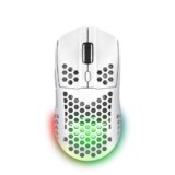 GXTrust 929W Helox Mouse Gaming Wireless Superleggero 75g, 80h di Durata Batteria, 2.4GHz Ricevitore USB, Regolazione DPI (800-4800), Illuminazione LED, Mouse Wireless Ricaricabile – Bianco