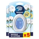 Ambi Pur Bagno Profumatore Per Ambienti, 5 Profumatori Bagno, Fragranza Nuvole di Cotone, Diffusore Ambiente Con Tecnologia Elimina Odori, Durata Fino a 50 Giorni Per Profumatore