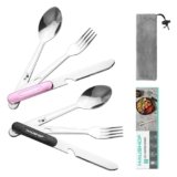 HAUSHOF 2-Pack 4-in-1 Camping Utensils, Stainless Steel Camping Eating Utensils with Carrying Bag, Detachable Spoon, Fork, Knife, Bottle Opener – Travel Utensil Set for Hiking, Picnic, Barbecue