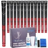 Geoleap Golf Grips Set of 13- Grips with Tapes and Grips with All Repair Kits for Choice,Hybrid Golf Club Grips All Weather Contral, High Feedback & Traction Golf Grips for Men and Women. (Red(Grips with All Repair Kits), Midsize)
