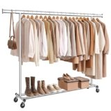 SONGMICS Stand Appendiabiti con Ruote, Attaccapanni Estensibile per Carichi Pesanti, Portata Totale 150 kg, 45 x (160-200) x 161,5 cm, Facile da Montare e Spostare, Argento HSR175E01