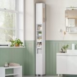 Hzuaneri Colonna Bagno Stretta, Mobiletto Bagno Salvaspazio, Armadio Alto con 2 Ante, 2 Contenitori e Vani a Giorno, Ripiani Regolabili, 20 x 20 x 200 cm, per Bagnos, Soggiorno, Bianco BC28503X