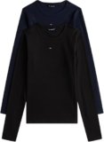 Tommy Jeans Donna Magliette Maniche Lunghe Confezione da 2 Slim Essential Rib Scollo Rotondo, Multicolore (Black/Dark Night Navy), M