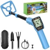 Metal Detector Kit for Kids, Kids Geographical Starter Metal Detector Adjustable 33.5″- 40.5″ with Intuitive LCD Display, Lightweight Gold Detectors with 6.5″ Waterproof Coil & Trowel – Blue