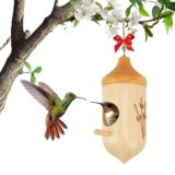 Hummingbird House, Small Wooden Hummingbird House for Outdoors, Cute Bird House with Bow & Hanging String, Garden Decor & Gift
