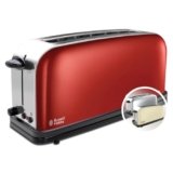 Russell Hobbs Tostapane, 2 Fette, Fessure Extra Larghe, Regolazione Doratura, Funzione Riscalda e Scongela, Acciaio Inossidabile – Colours Flame Red Long Toaster 2 Fette, 21391-56