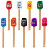 Nuogo 9 Pcs Teacher Appreciation Spatula Bulk Thank You Teacher Gifts Kitchen Funny Silicone Wooden Handle Spatula for Cooking Baking Thanksgiving Christmas End of Year Gift