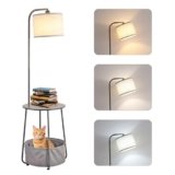 YJSQOEOE Floor Lamp with Cat Bed, Adjustable Lampshade, 3 Color Temperatures, Foot Switch Control, Tall Standing Lamp with Pet House, Modern Lighting for Living Room Bedroom Decor, Gray