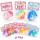 Valentine’s Day Cards and Gifts for Kids – 24 Mini Heart Pop Fidget Toys Bulk – Exchange Cards for Classroom School Party Favors – Toddlers Girls Boys Age 3 Year and Up