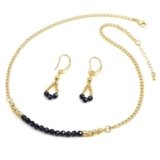 LUNSOLA 18K Gold Plated Jewelry Set – Necklace Choker & Hoop Dangle Earrings for Women, Luxury Vintage Fashion Accessories, Beaded with Elegant Cubic Zirconia, Gold-Bluish Black