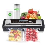 DIKEIBAS Vacuum Sealer Machine with 10 Bags & 10 Feet Bag Roll | 85kPa Powerful Suction | Automatic Food Sealer for Sous Vide | Dry & Moist Modes | Compact with Built-in Cutter