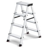SONGMICS Scaletta Pieghevole, Scala a 4 Gradini, Scala in Alluminio con 4 Gradini Antiscivolo, Multiuso, Portata di 150 kg, Grigio Argento e Nero Inchiostro GLT014E01