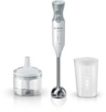 Bosch Frullatore a Immersione MSM66120, 600W, Impugnatura Ergonomica, Piede in Acciaio Inox, Lama a 4 ali Acciaio Inox, Velocità Variabile, Accessorio Tritatutto Incluso, Bicchiere Graduato, Bianco