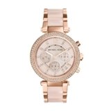 Michael Kors Parker orologio al quarzo cronografo con cinturino in acciaio color oro rosa cinturino con maglie centrali in acetato blush da donna MK5896