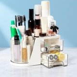 Reatsoc Toothbrush Holders for Bathrooms, Rotating Bathroom Countertop Organizer with 2 Drawers, Tooth Brush Toothpaste Holder, Bathroom Counter Organizer Caddy for Vanity Makeup Brush Holder