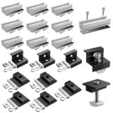 GETLITOOL Set Guide 12cm e Morsetti Regolabili per Pannello Solare con Altezza 30-35 mm, Include 10pz Binari 120x25mm 4pz Morsetti Terminali 6pz Staffe Centrali per Modulo Fotovoltaico DIY