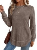 Long Sleeve Shirts for Women Womens Tunic Tops Dressy Casual Business Casual Outfits Women’s Clothing Winter Oversized Sweaters Chocolate Brown Fall Clothes L