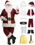 ADOMI Santa Claus Costume for Men Adults Santa Suit 11pcs Mens Red Deluxe Christmas Clause Outfit Cosplay Vacation Suits Set XL