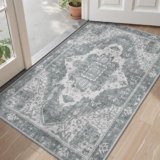 LUMI Retro Thin Door Mat, 36″x59″ Washable Indoor Doormat, Non Slip Absorbent Entrance Rug, Welcome Mats Entryway Rug Doormats for Front Door Kitchen Patio, Gray Blue