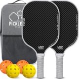 BAGAIL Pickleball Paddles, USAPA Approved Fiberglass Surface Pickleball Set, Lightweight Pickle Ball Rackets with 4 Balls, 1 Bag, Designed in California for Traction and Stability – 2 Pack, Gray