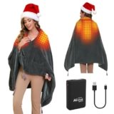 Heated Blanket Throw Battery Operated, Portable Cordless Heated Shawl Ponchol with 4 Heating Areas & 3 Heating Modes,Electric Wearable Heating Outdoor Camping Blanket for Traveling,Picnics