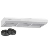 Klarstein Contempo 90 Cappa Aspirante da Incasso, 90cm Cappa per Cucina con Frontale in Vetro Acrilico, 200 m³/h, LED, Filtri ai Carboni Attivi, Bianco, Efficienza Energetica C