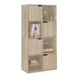 WOLTU Libreria Autoportante, Porta Libri a 8 Cubi, Libreria con 4 Ante, Scaffale Portaoggetti per Soggiorno, Ufficio, Studio, Camera da Letto, in Legno, Rovere Chiaro, SK039hei