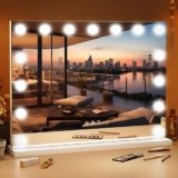 ROLOVE 23″x18″ Hollywood Vanity Mirror with Lights, 15 Dimmable LED Bulbs, led Makeup Mirror with 3 Color Modes, Lighted Vanity Mirror for Tabletop or Wall-Mounted