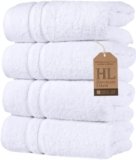 Hawmam Linen White Hand Towels for Bathroom, Set of 4, 16×29 Inch, Premium Turkish Cotton, Highly Absorbent Hotel Collection, Blissful Luxury Spa Feel, White Towels