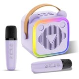 Mini Karaoke Machine for Kids, Portable Karaoke Machine with 2 Wireless Microphones and LED Lights, Karaoke Speaker Christmas Birthday Gift Toy for Girls Boys Ages 4-12+ Year Old