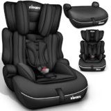 KIDUKU Seggiolino auto con coprisedile, cresce con il bambino, sedile, universale, approvato con la normativa ECE R129/03, 9-36 kg (1-12 anni), gruppo 1+2+3 (Noir)