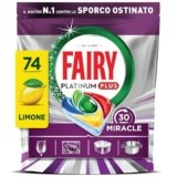 Fairy 30 Minuti Miracle Detersivo Pastiglie Lavastoviglie, 74 Capsule, Limone, Il Nostro N.1 Contro Lo Sporco Ostinato, Potente Anche Nei Cicli Brevi, MEGA Pack