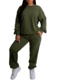 Nimsruc Two Piece Outfits For Women Sweatsuits Sets Casual Long Sleeve Pullover Pocket Jogging Suits Matching Clothing Army Green L