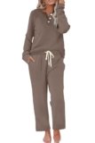 WIHOLL Two Piece Sets for Women Lounge 2 Piece Outfits Chocolate Brown Fall Clothes 2025 Sweat Suits Casual Tracksuit Loose Fit Wide Leg Pants Button Down Loungewear Matching Sets Winter Clothing XL