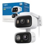 Tapo C246D Telecamera WiFi Esterno Doppio Obbiettivo(3MP+3MP), Pan/Tilt, Visione Notturna a Colori, Notifiche AI Persone/Animali Domestici/Veicoli/Bimbi, Tracciamento Smart, IP65, 2 Views in 1 Schermo
