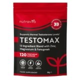 Nutravita Testosterone Booster TestoMax con Ginseng – Potente Manutenzione del Testosterone – 13 ingredienti Attivi e Vitamine tra cui Zinco, Fieno Greco, Ginseng e Magnesio – 120 Capsule