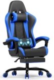 Devoko Sedia da Gaming Massaggiante con Poggiapiedi Telescopico, Sedia Gamer con Cuscino Lombare Massaggio & Poggiatesta, Ergonomico Sedie da Ufficio Schienale Regolabile 90-135°, Portata 150kg(Blu)