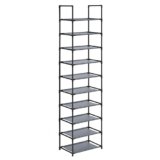 SONGMICS Scarpiera, 10 Ripiani, Scaffale Portascarpe, Organizzatore per Scarpe, 28 x 45 x 173 cm, Telaio in Metallo, Ripiani in Tessuto, Ingresso Corridoio Camera da Letto, Grigio LSH010G01