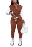 Fooullaide Women’s Varsity Jacket Sweatsuit 2 Piece Tracksuit Crop Top Button Down Letterman Jackets Pants Sets