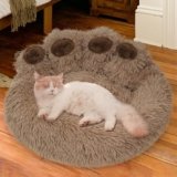 Calming Dog Bed Cat Bed Medium Size Dog – Donut Washable Medium Pet Bed, Warm Kitten Nest 24 inches Anti-Slip Round Fluffy Plush Faux Fur Cat Bed, Fits up to 25 lbs Pets, (Classic Camel)