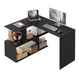 WOLTU Scrivania Angolare, 120×100 cm Scrivania a Forma di L con Libreria, Nero, per Computer, Tavolo da Lavoro, Studio and Soggiorno
