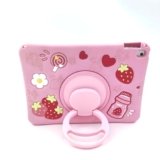 UFAINEI for Galaxy Tab A9+ Plus Case for Girls Girly Cute Kawaii 3D Cartoon Strawberry Silicone Cases for Samsung Tablet A9+ Plus Cover 11 inch with Rotating Stand&Strap, Pink