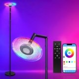 Cypkh Smart Floor Lamp, 70in RGB Living Room Floor Lamp with App & Remote Control, 180° Adjustable Head, Stepless Dimming & Color Changing for Bedroom, Office