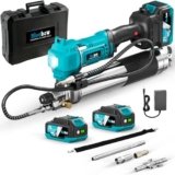 Elertric Grease Gun Kit, Max 12,000 PSI High Pressure, 7.05oz/min Heavy-Duty Cordless Grease Gun Battery Powered with Variable Speed Trigger, 2x 4.0Ah Batteries, Pressure Relief Valve, Carrying Case