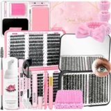 QUKLOGEN Kit di Estensione Delle Ciglia Fluffy fai da 930pcs DIY Individual Lashes con Lash Bond and Seal Rimuovi Ciglia Pinzette Shampoo Ciglia Doccia Fascia Pulizia Pennello Ciglia Mini Applicatore